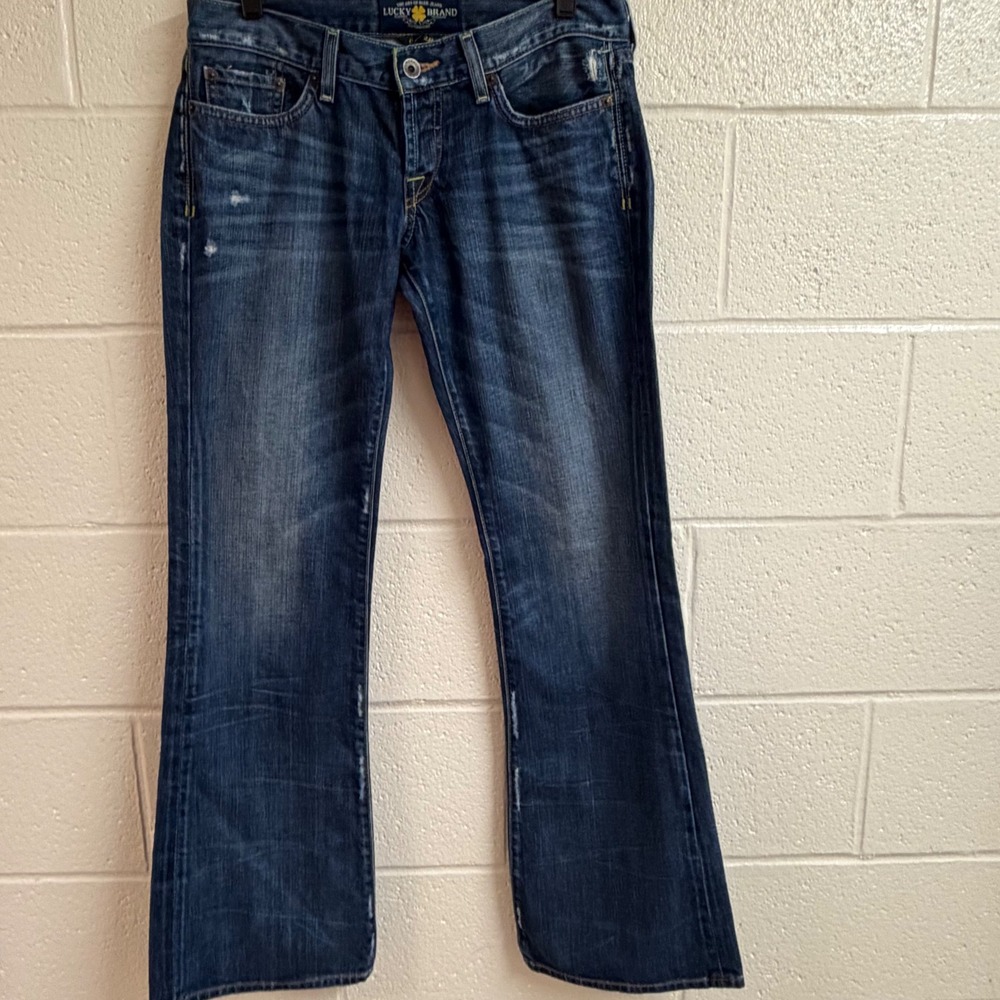 Lucky Brand Womens Lil Maggie Flare Jeans 6/28 Dark Wash Distressed Boho Denim